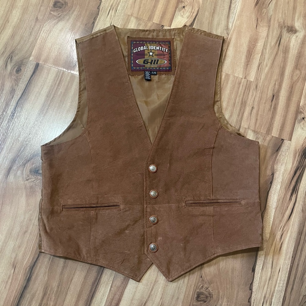 Vintage Global Identity G-III Brown Suede Leather Western Cowboy Vest - Size L